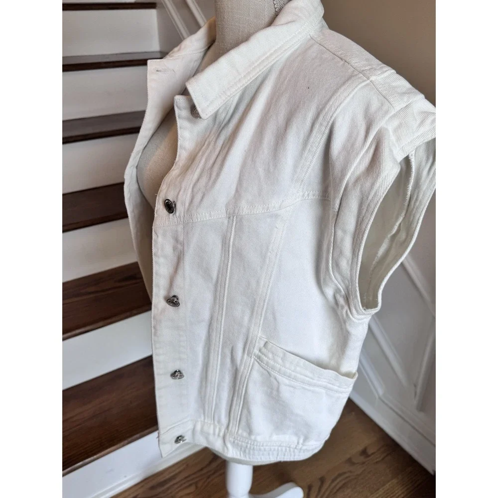 Elan White Wash Denim Jean Button Up Vest‎ NWT Size Medium